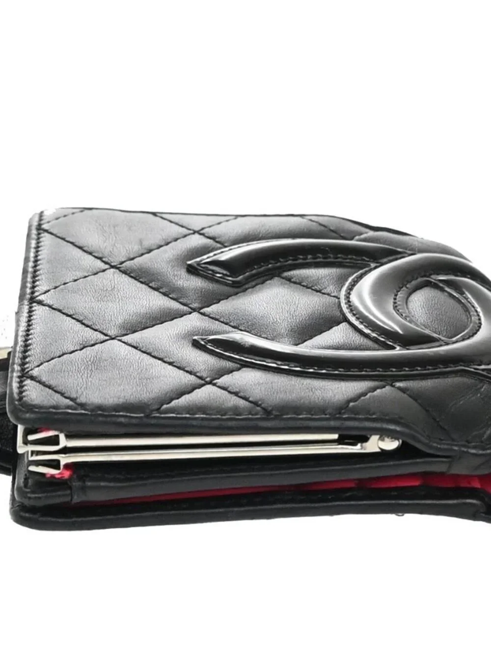 CHANEL CC Logo Cambon Bifold Wallet Leather Black Pink France 30KP049